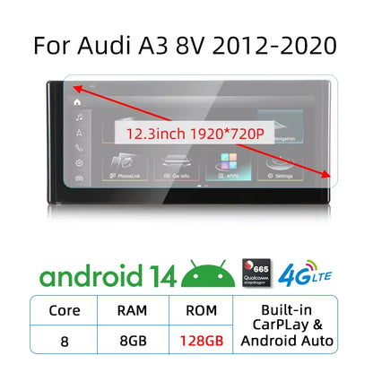 Android 14 Carplay Android Auto Touch Screen For Audi A3 8V 2013-2020 Car Radio Multimedia Player GPS Stereo Navigation DSP WIFI