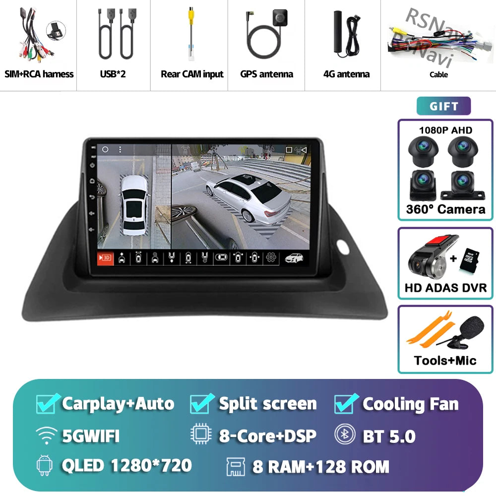 Android 14 Carplay Car Radio For Renault Kangoo 2009 2012 2015 2016 2017 2018 Multimedia Video Player Navigation Stereo 2din DSP