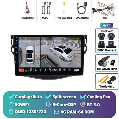 Android 14 Carplay Car Radio Multimedia For Toyota RAV4 Rav 4 2005 - 2013 navigation video DVD Autoradio Stereo 2din 4G+BT GPS