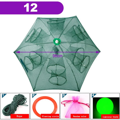 24/20/16/12/10/8/6/4 Holes Portable Fishing Net Shrimp Cage Nylon Foldable Fish Trap Folding Outdoor Automatic Collapsible