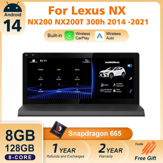 Android 14 8G 128G For Lexus NX NX200 NX200T 300h 2014-2021 Car Radio GPS Navigation Multimedia Player CarPlay Autoradio DSP