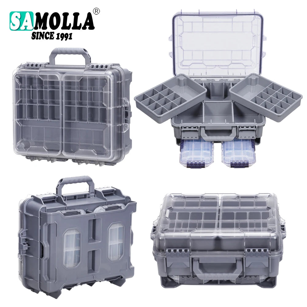 SAMOLLA Fishing Tackle Box Large Capacity Portable Multi-functional Waterproof Bait Accessories Outdoor Camping Storage Box