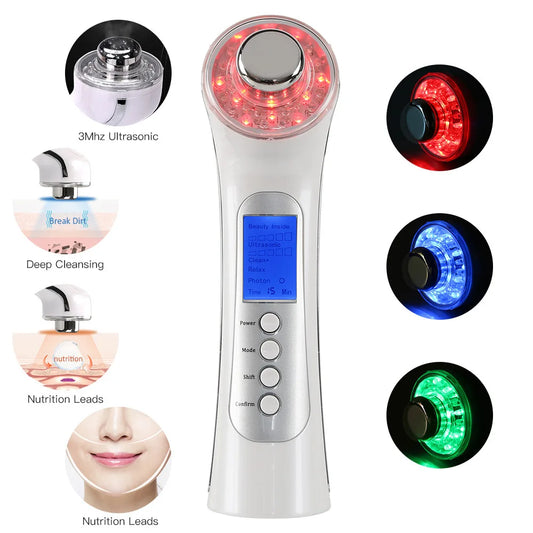 Ultrasonic Ion Facial Massager - Photon Rejuvenation & EMS Microcurrent, Portable Vibration Skin Care Device for Home Use