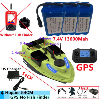 99GPS Smart Cruise Sonar Fish Finder High Speed RC Fishing Boat 4Hopper 600M 3KG Waterproof Lighting Remote Control RC Bait Boat