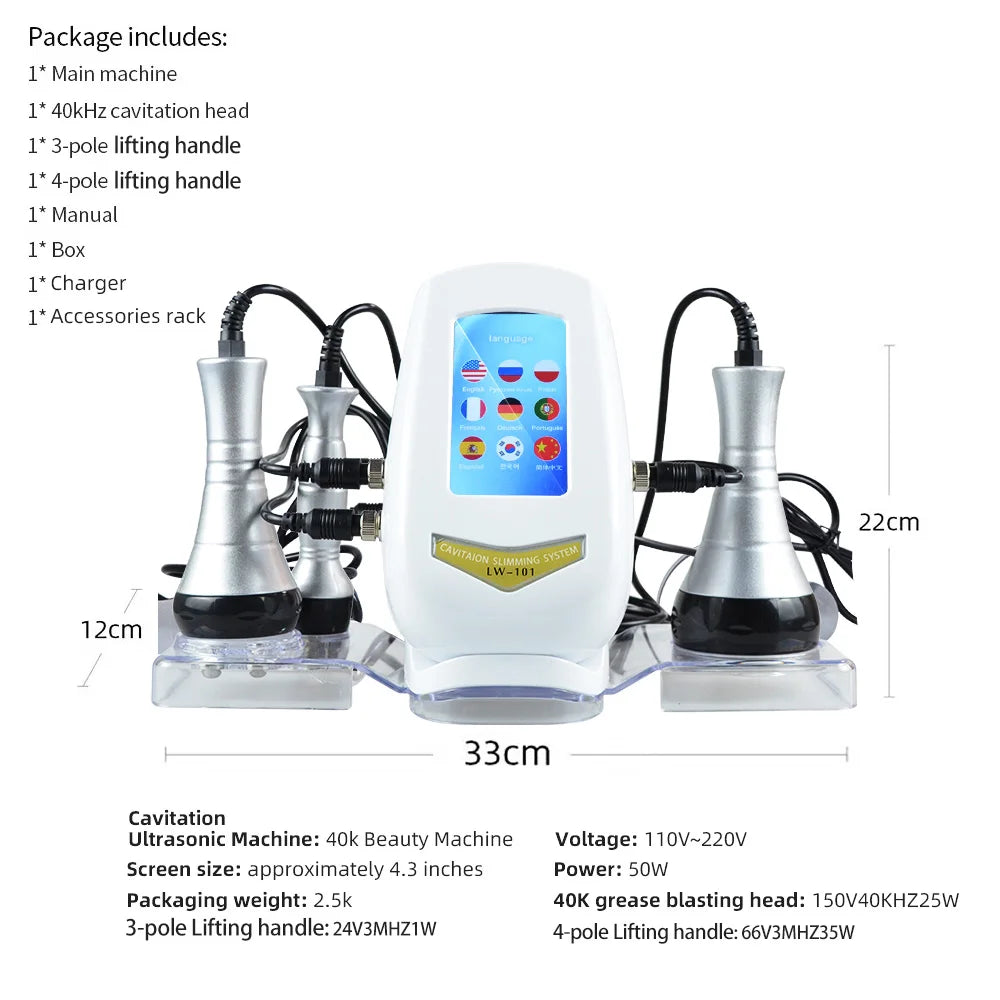 40K Cavitation Ultrasonic Body Slimming Beauty Machine Weight Loss RF Radio Skin Lifting Tighten Anti-wrinkle Massager Skincare