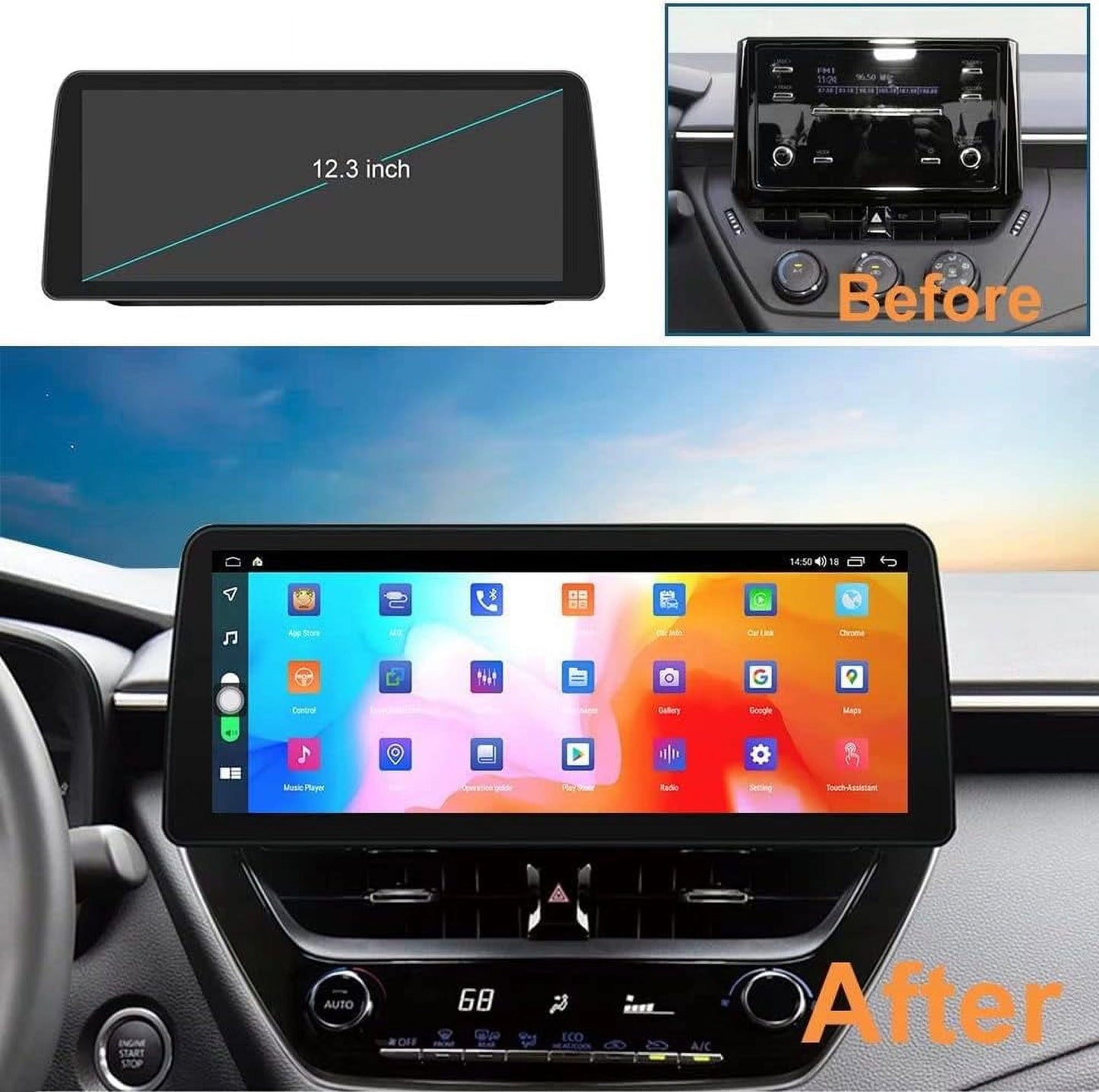 Toyota Android Head Unit   12.3Inch Indash Android 13 Car Head Unit for Toyota Corolla Railing Lingshang Asia Lion 2019 2020 2021 Auto Stereo Radio Car GPS Navigation RDS WiFi Bluetooth Center Multimedia FM SWC