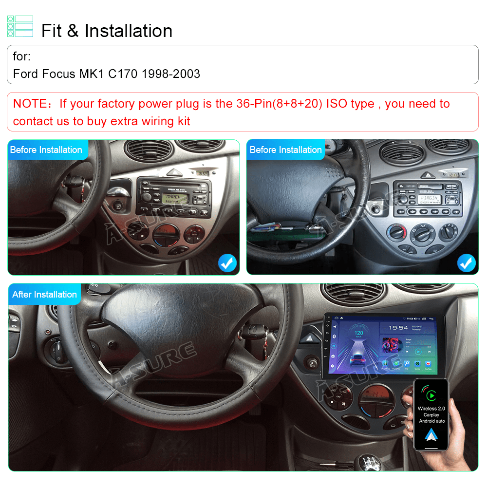 9'' Car Stereo Radio Android 12 CarPlay for Ford Focus 1998-2003 GPS Navi 4+64G