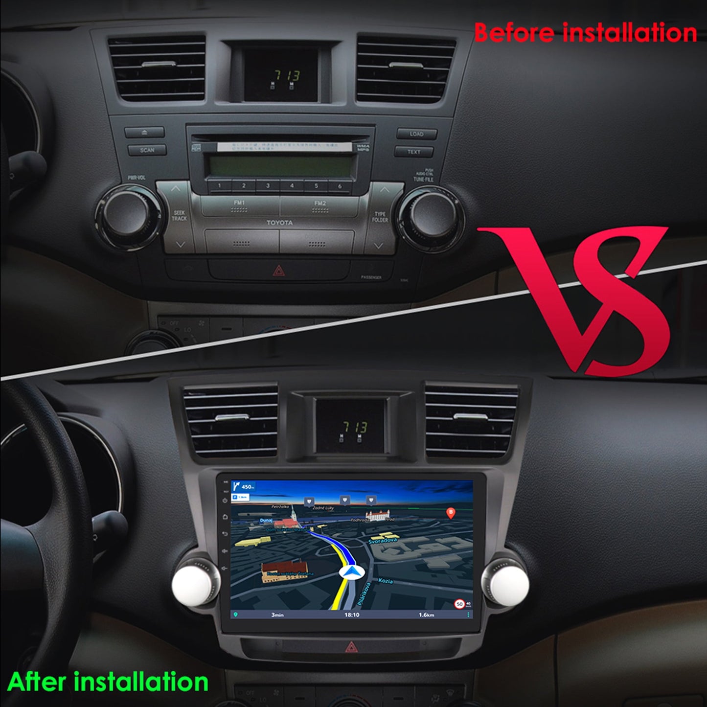 Toyota Android Head Unit   Android 13 Bluetooth Apple Carplay 4+64GB Wifi RDS Car Stereo Radio Head Unit GPS Navigation Player For Toyota Highlander 2008 2009 2010 2011 2012 2013